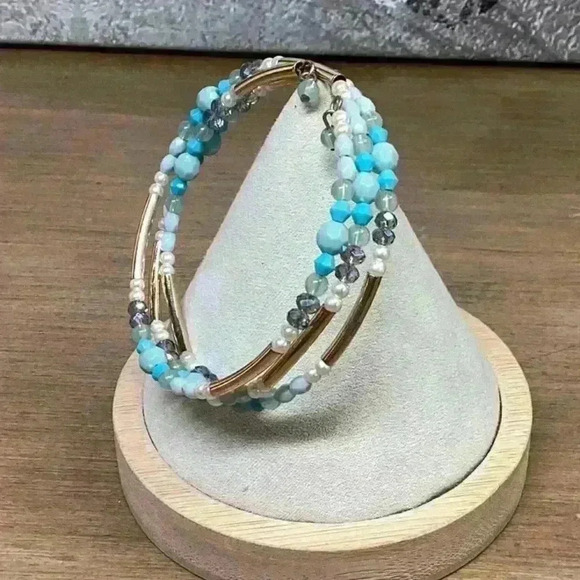 Bracelet Blue Gold and AB - Wrap Bracelet - Picture 2 of 5